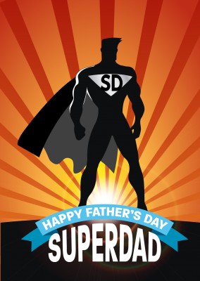 Superdad silhouette and striped background