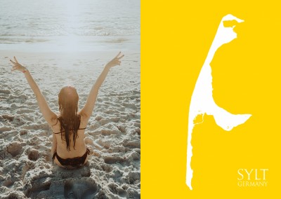  Sylt in weiss auf gelbem Hintergrund–mypostcard
