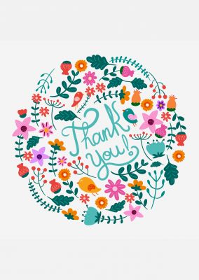 thank you postcard with colorful flowers