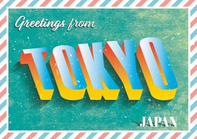 Retro postcard Tokyo, Japan