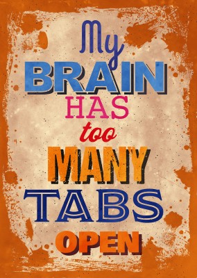 Vintage Spruch Postkarte: My brain has too many tabs open