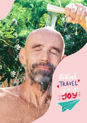 Travel, travel, joy, joy. Handgeschriebene Text auf rosa Hintergrund