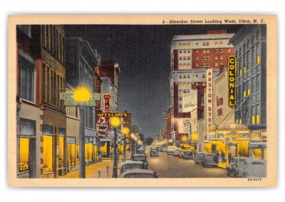 Utica, New York, Bleecker Street looking west at night