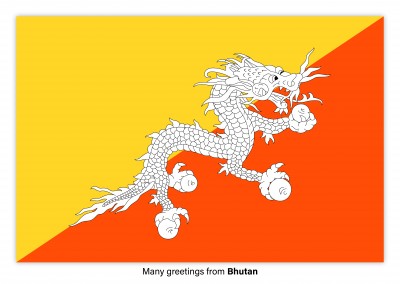 Postal con la bandera de Bután