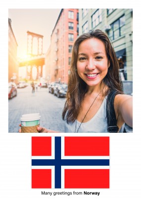 Postal con la bandera de Noruega