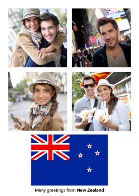 Postal con la bandera de Nueva Zelanda