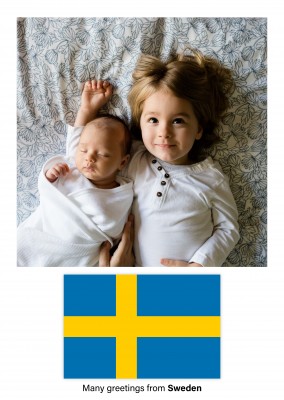 Ansichtkaart met de vlag van Zweden