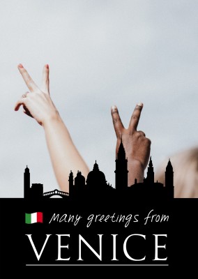 Venedig Silhouette in schwarz mit italienischer Flagge