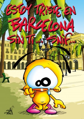 Le Piaf Cartoon Estoy triste en Barcelona