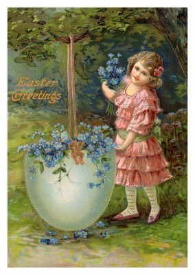Easter greeting card in traditional, victorian age illustration styleâ€“mypostcard