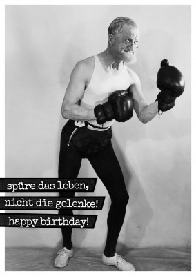 alter mann mit boxhandschuhe happy birthday postkarte vintage design