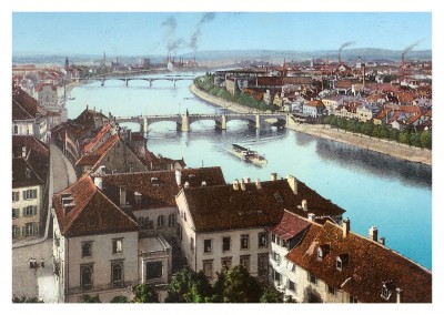 Illustration vintage Grußkarte Basel / Bâle 