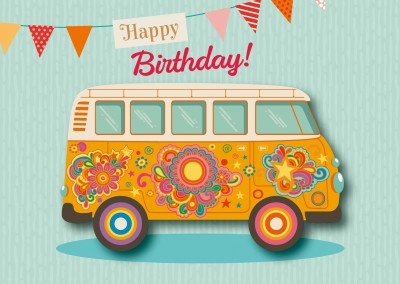 hippie car vw happy birthday postcard greeting card