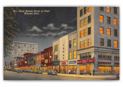 Warren, Ohio, West Market Street at night