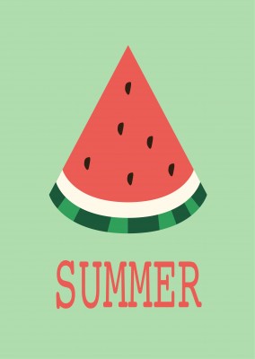greeting card with a piece of watermelon on a green background