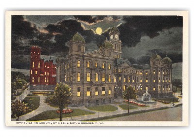 Wheeling West Virginia City Building and Jail by Moonlight