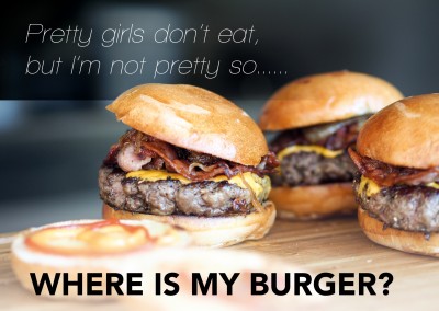 Photo of hamburgers and  quote