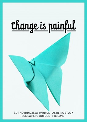 postcard saying Change is painful
